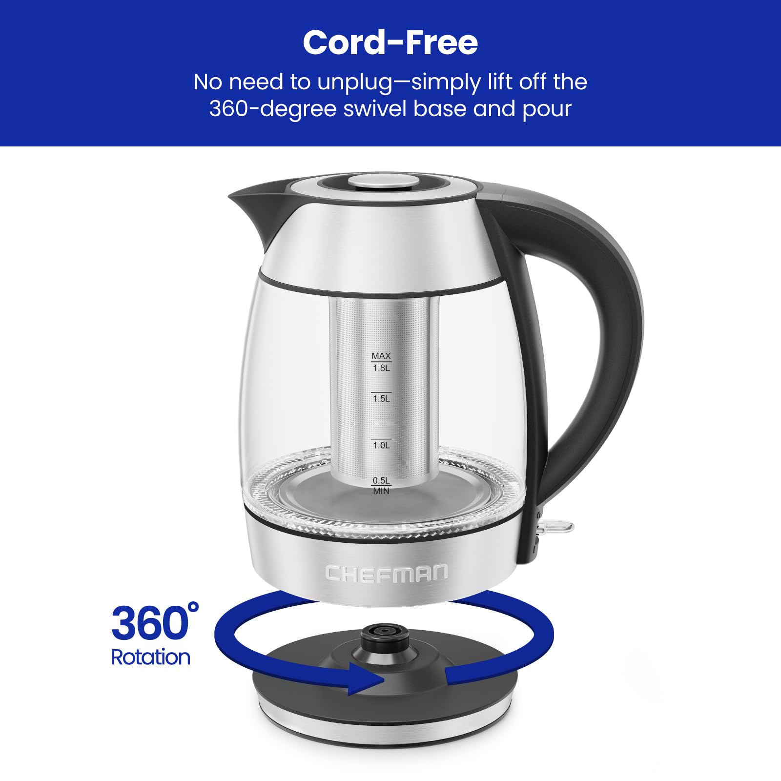 Chefman Electric Kettle, 1.8L 1500W
