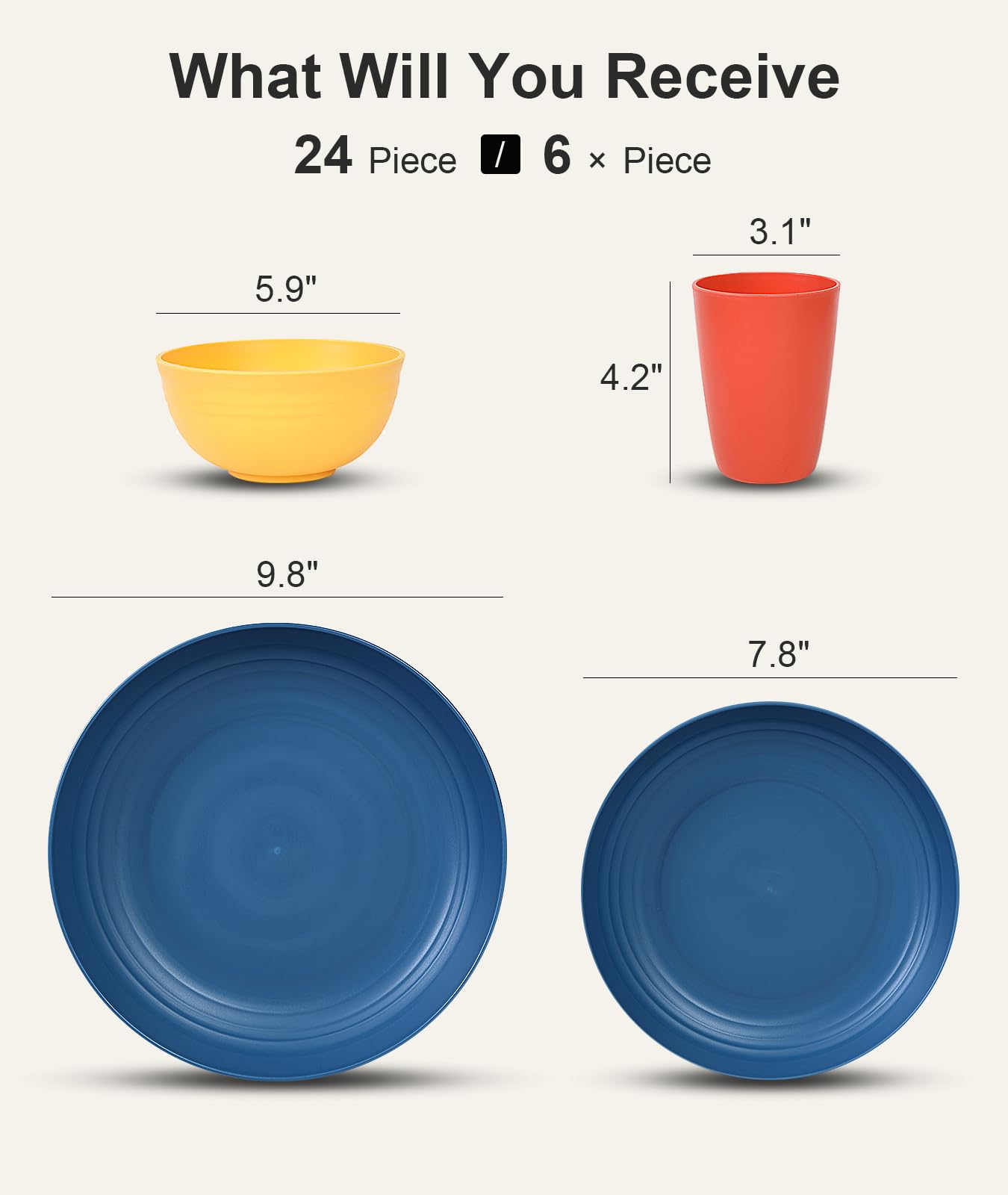 Quatish 24 Piece Plates and Bowls Sets of 6