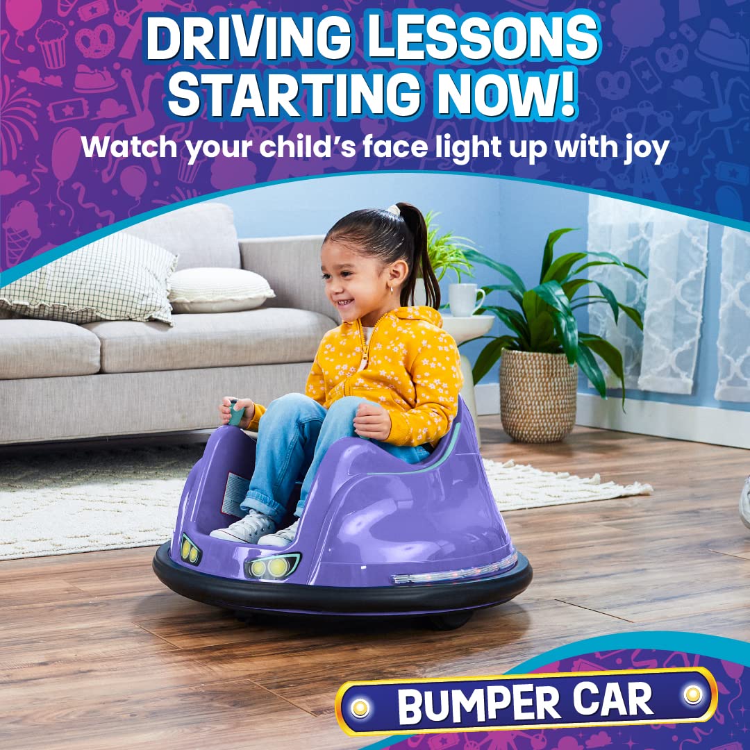 Flybar FunPark 6V Bumper Car – 360° Electric Ride-On Toy with LED Lights