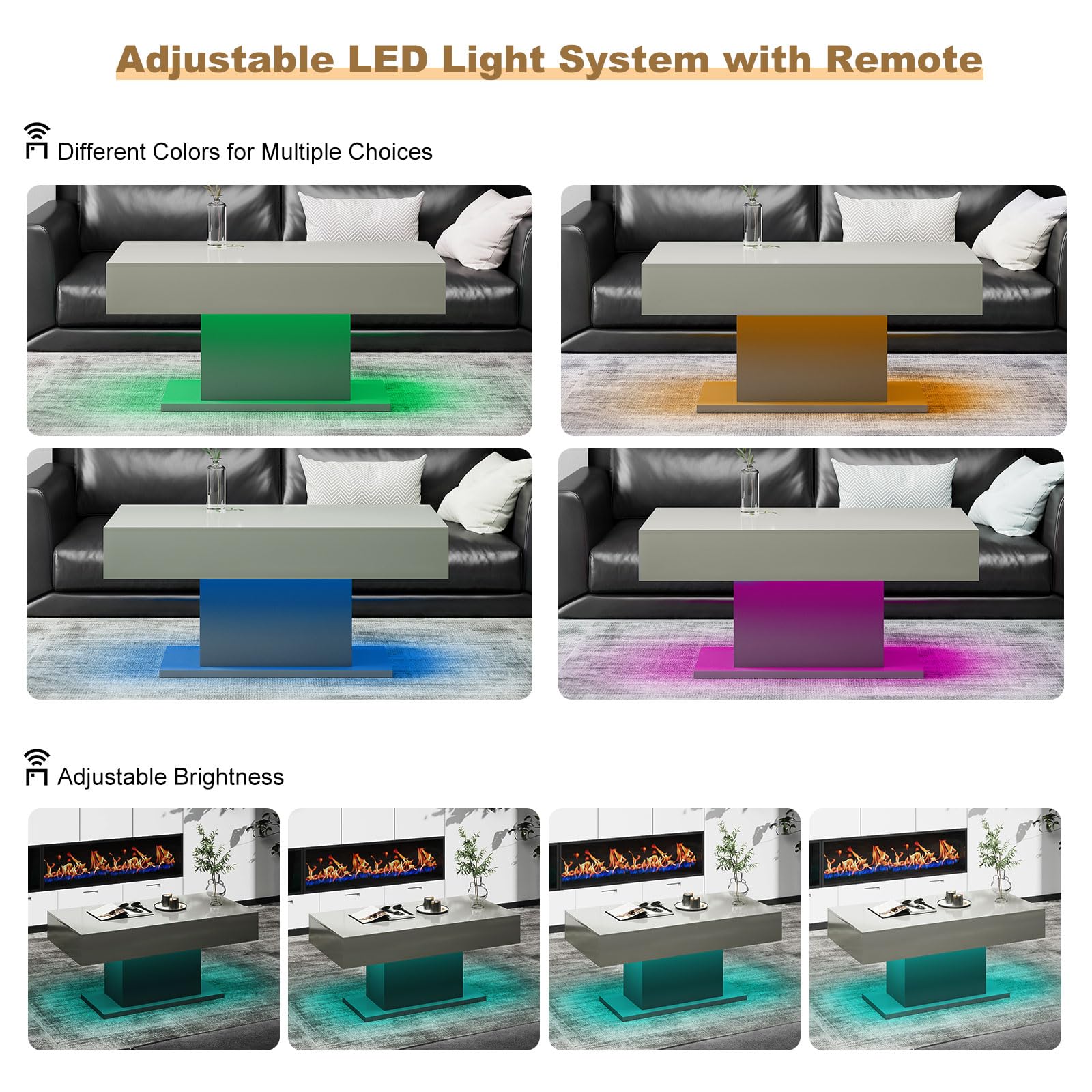 Wooden Coffee Table with 16 Colors LED Lights for Dining Room