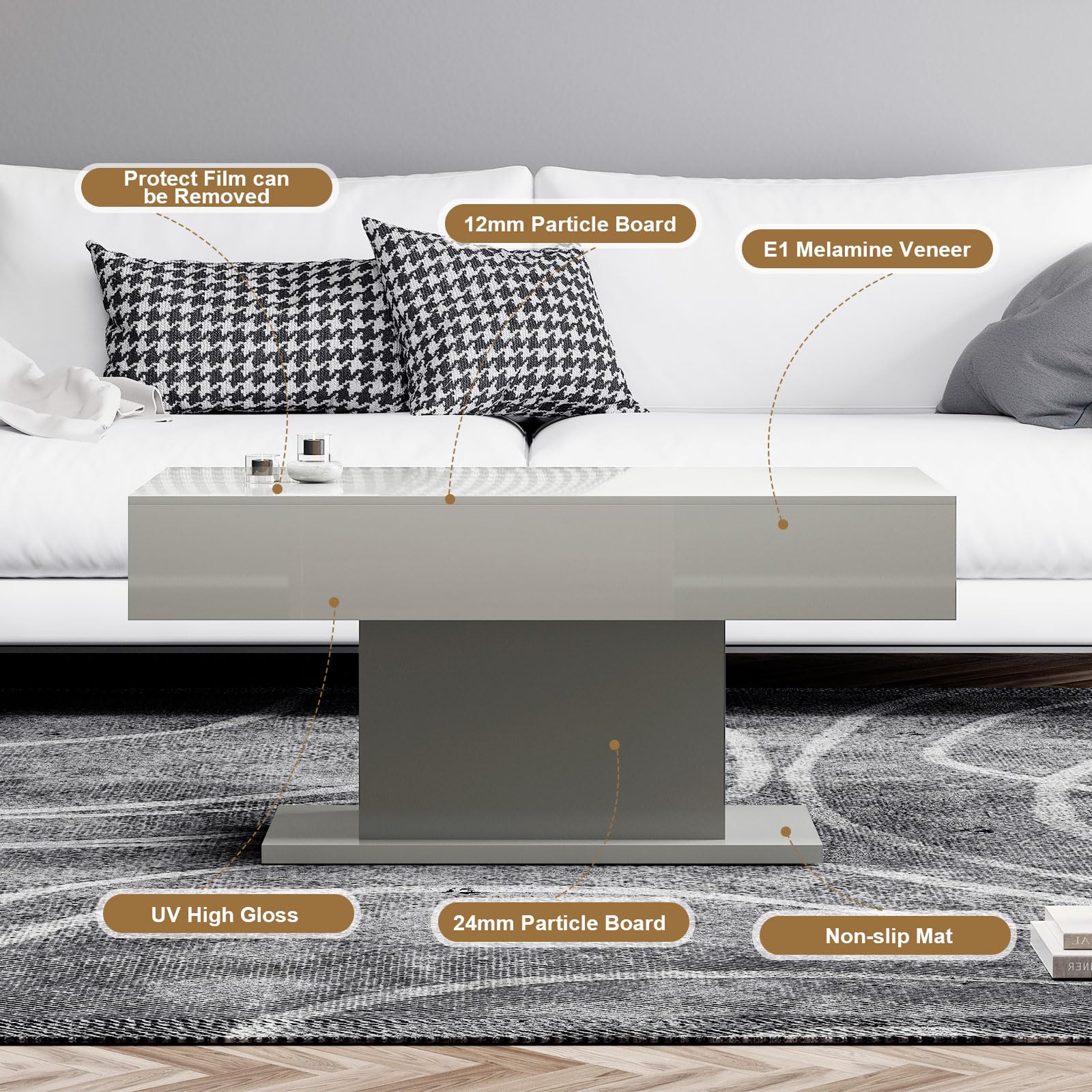 Wooden Coffee Table with 16 Colors LED Lights for Dining Room