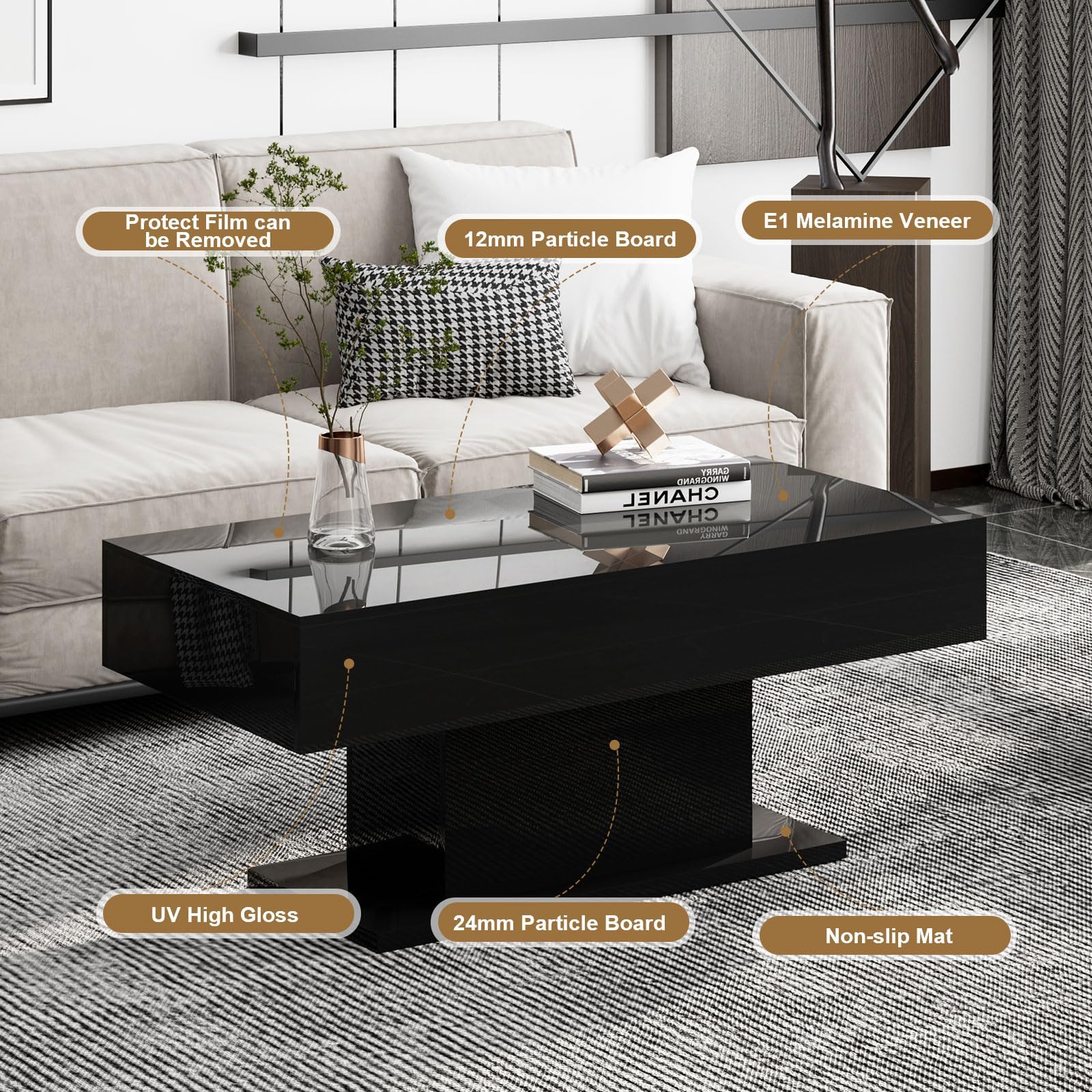 Wooden Coffee Table with 16 Colors LED Lights for Dining Room