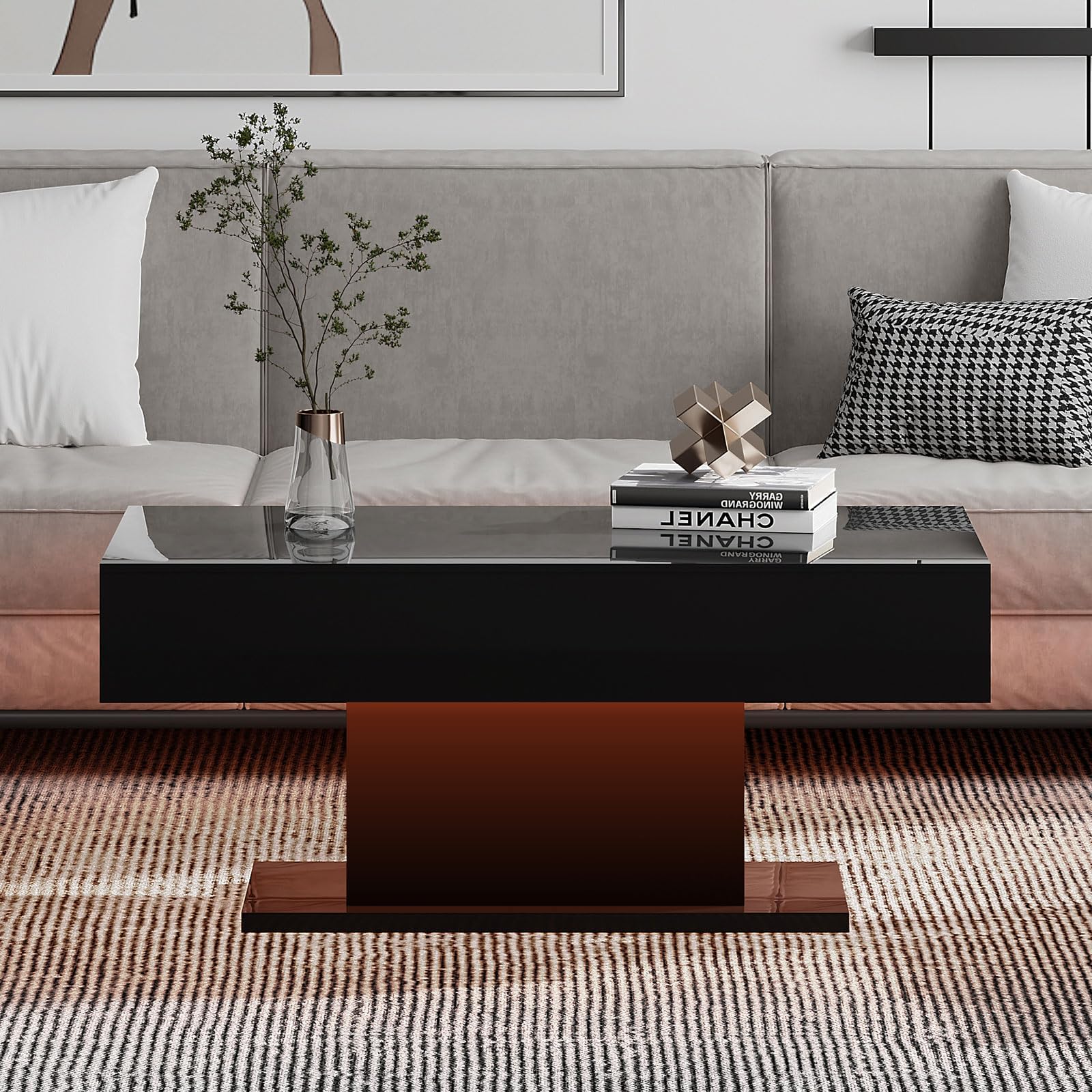 Wooden Coffee Table with 16 Colors LED Lights for Dining Room
