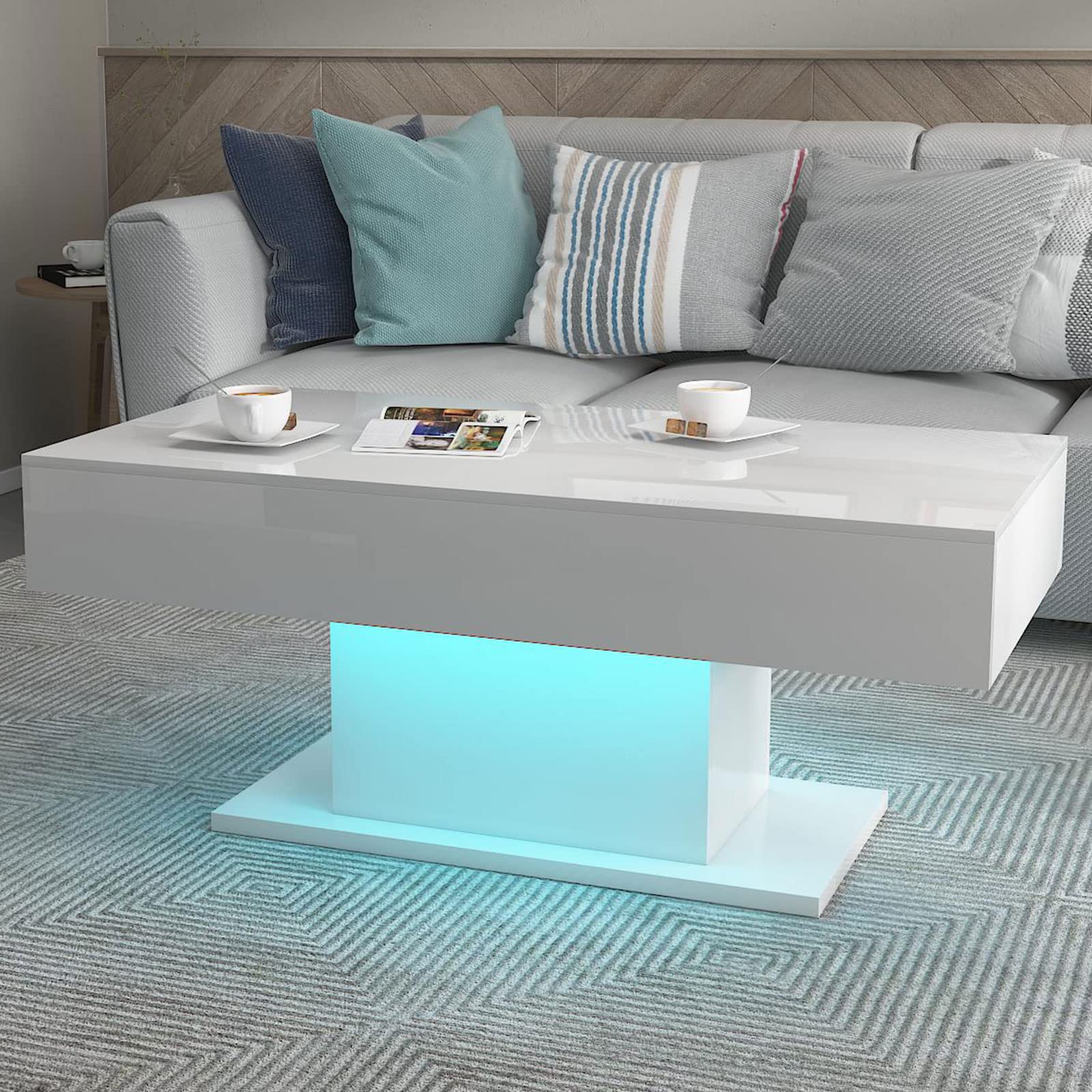 Wooden Coffee Table with 16 Colors LED Lights for Dining Room