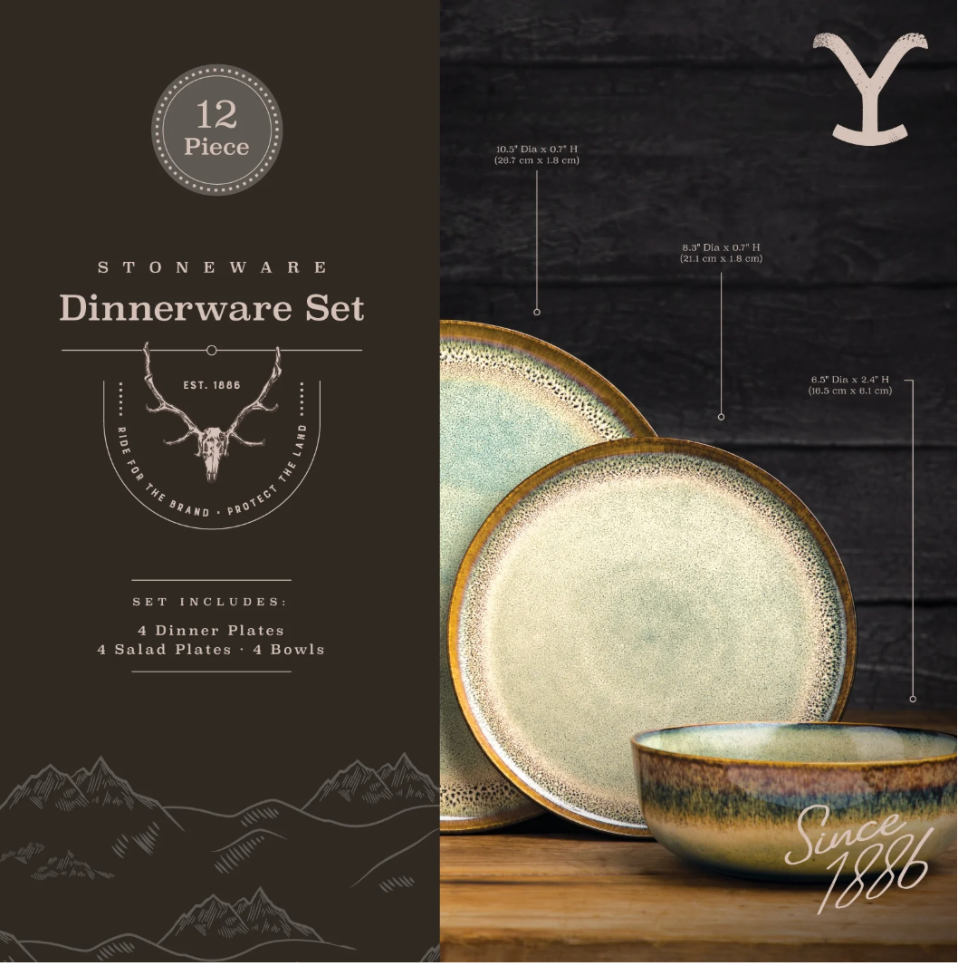 Yellowstone 12-Piece Ceramic Dinnerware Set, Kayce Collection