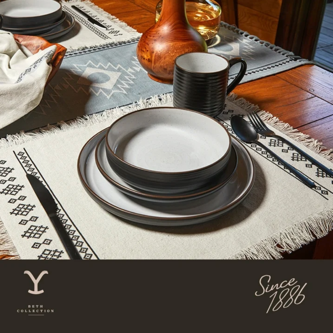 Yellowstone 12-Piece Ceramic Dinnerware Set, Beth Collection