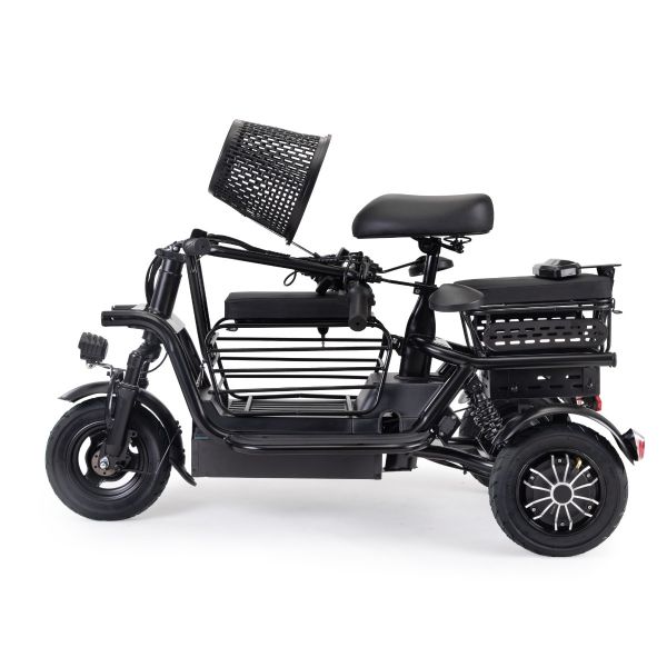 48V Foldable Electric Tricycle for Adults, Electric Trike with 3 Seats, 3 Baskets, Remote Alarm System, LED Display, Black