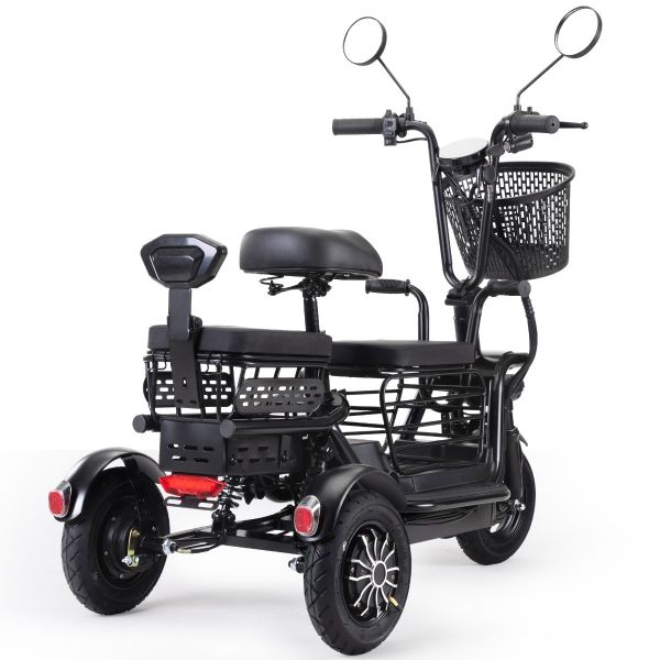 48V Foldable Electric Tricycle for Adults, Electric Trike with 3 Seats, 3 Baskets, Remote Alarm System, LED Display, Black