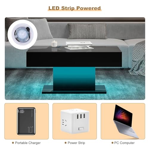 Wooden Coffee Table with 16 Colors LED Lights for Dining Room