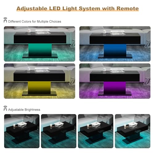 Wooden Coffee Table with 16 Colors LED Lights for Dining Room