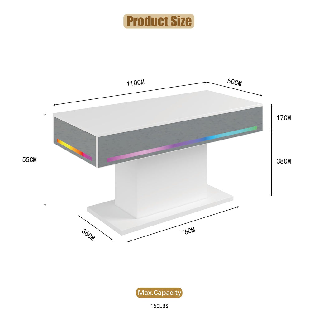 Wooden Coffee Table with 16 Colors LED Lights for Dining Room