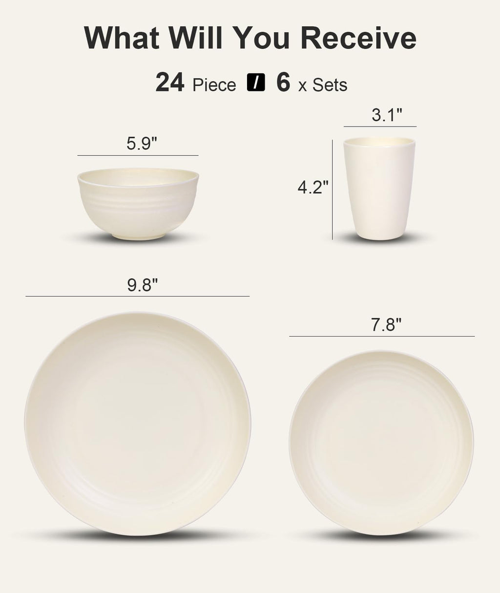 Quatish 24 Piece Plates and Bowls Sets of 6