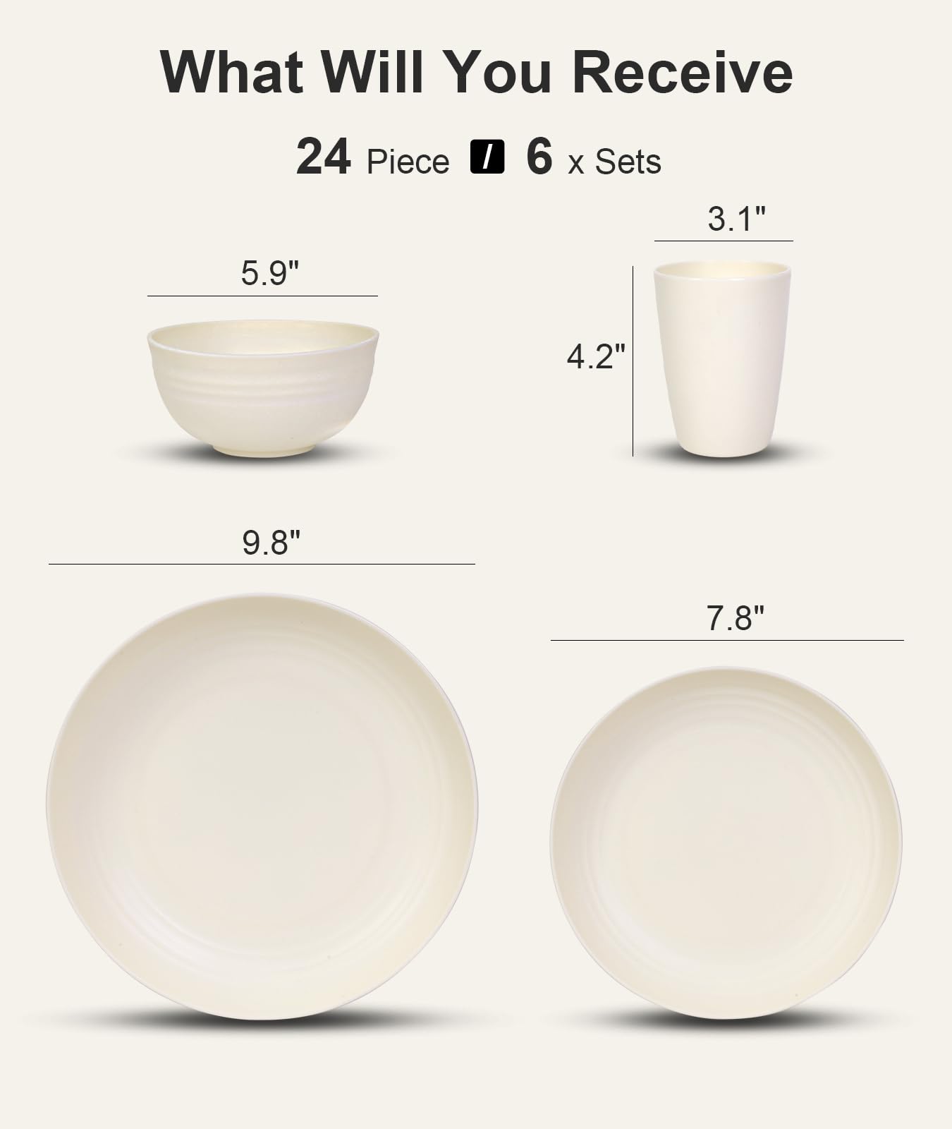 Quatish 24 Piece Plates and Bowls Sets of 6