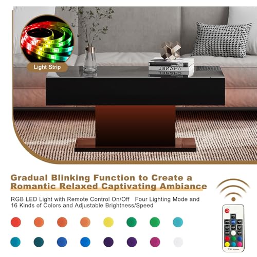 Wooden Coffee Table with 16 Colors LED Lights for Dining Room