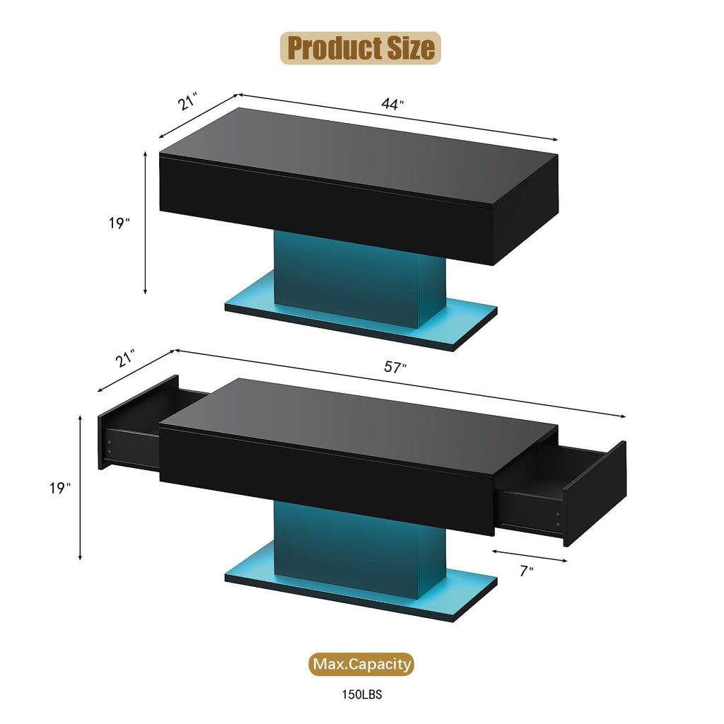 Wooden Coffee Table with 16 Colors LED Lights for Dining Room