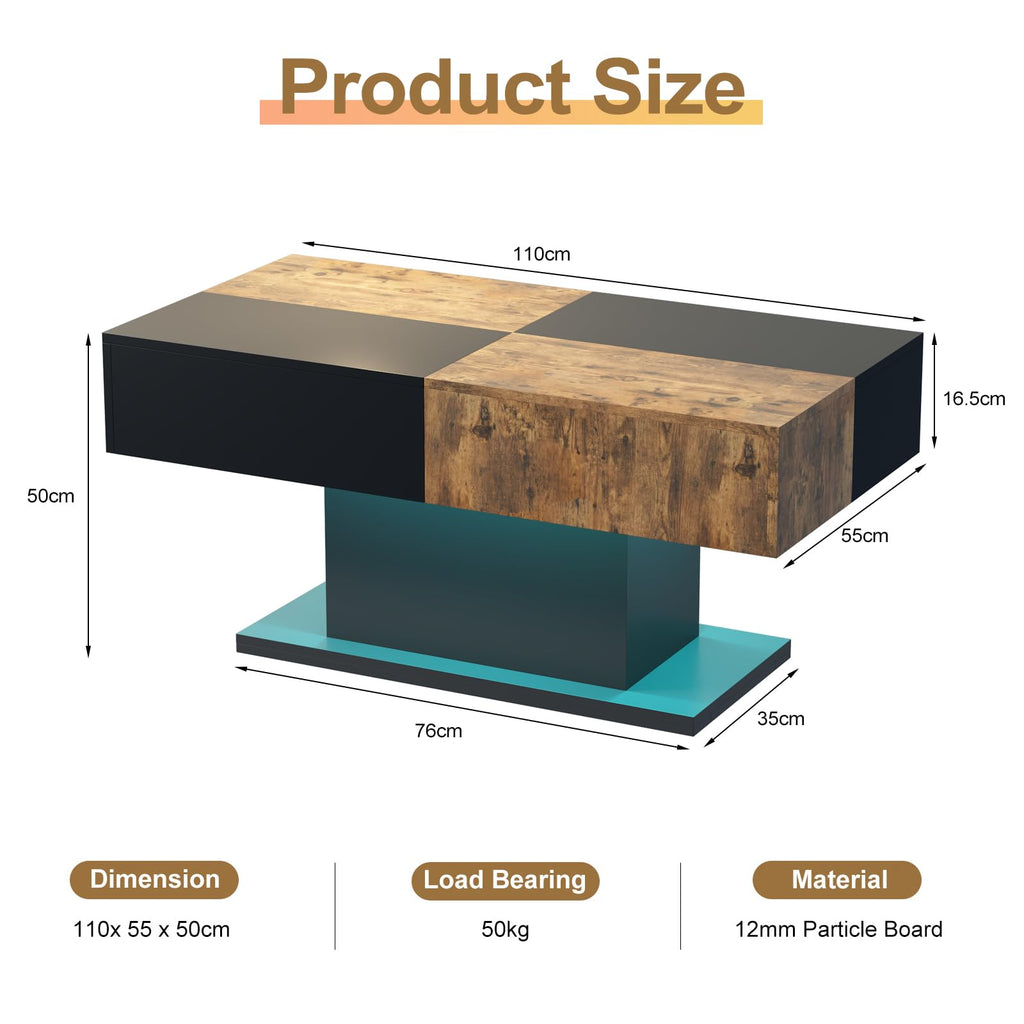 Wooden Coffee Table with 16 Colors LED Lights for Dining Room