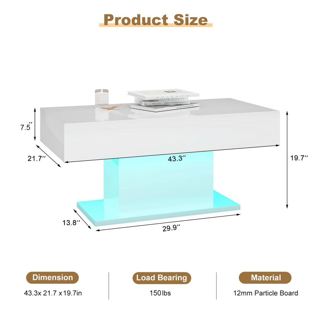 Wooden Coffee Table with 16 Colors LED Lights for Dining Room