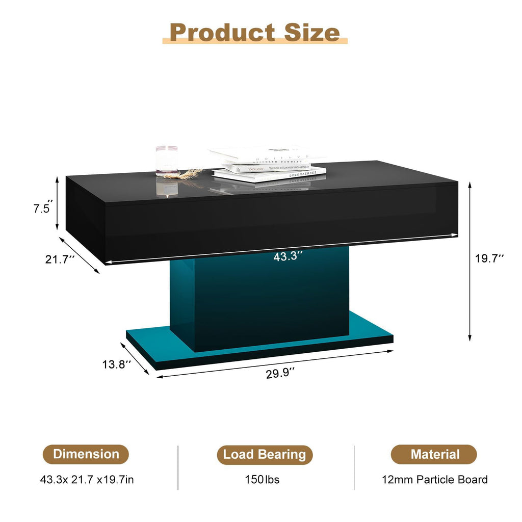 Wooden Coffee Table with 16 Colors LED Lights for Dining Room