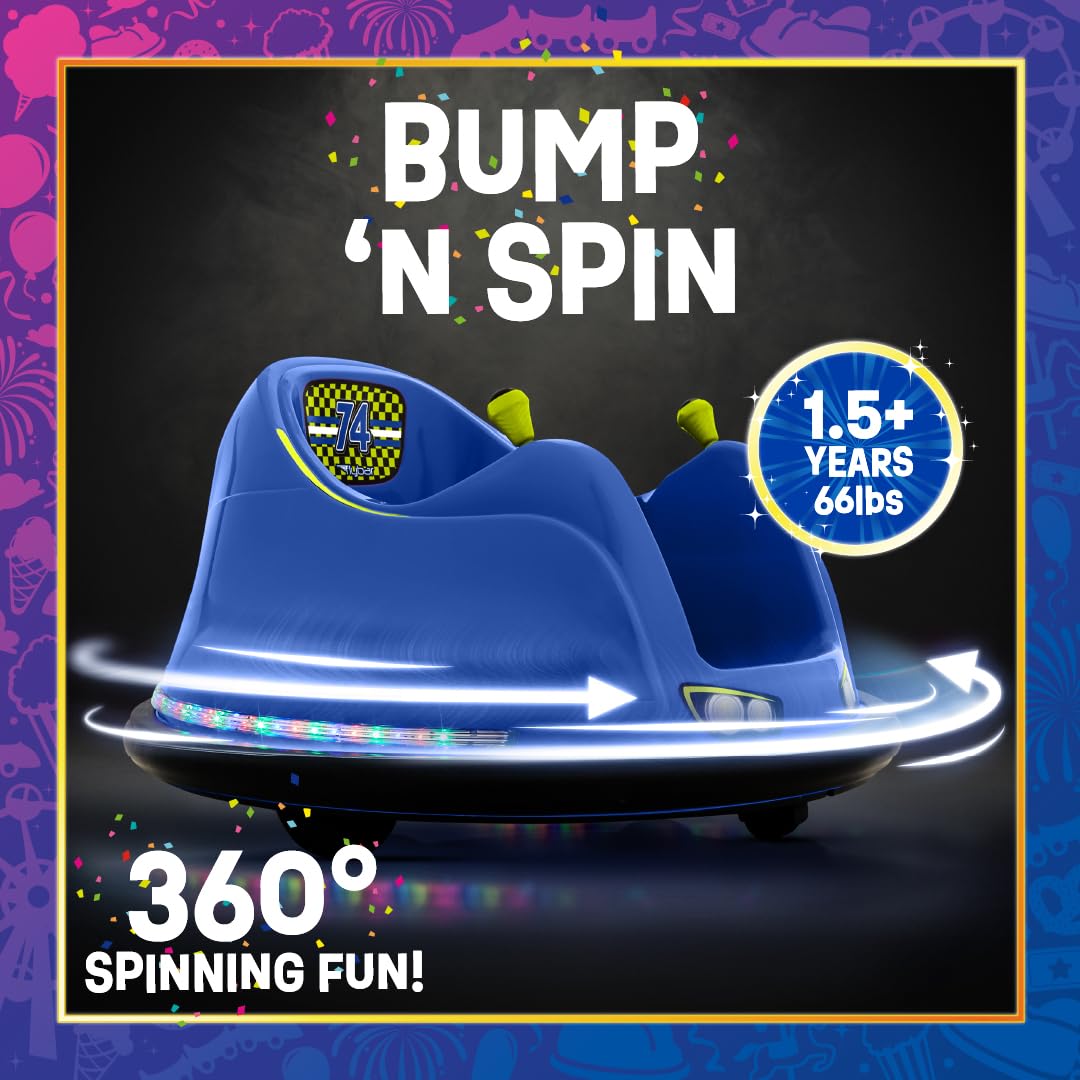 Flybar FunPark 6V Bumper Car – 360° Electric Ride-On Toy with LED Lights