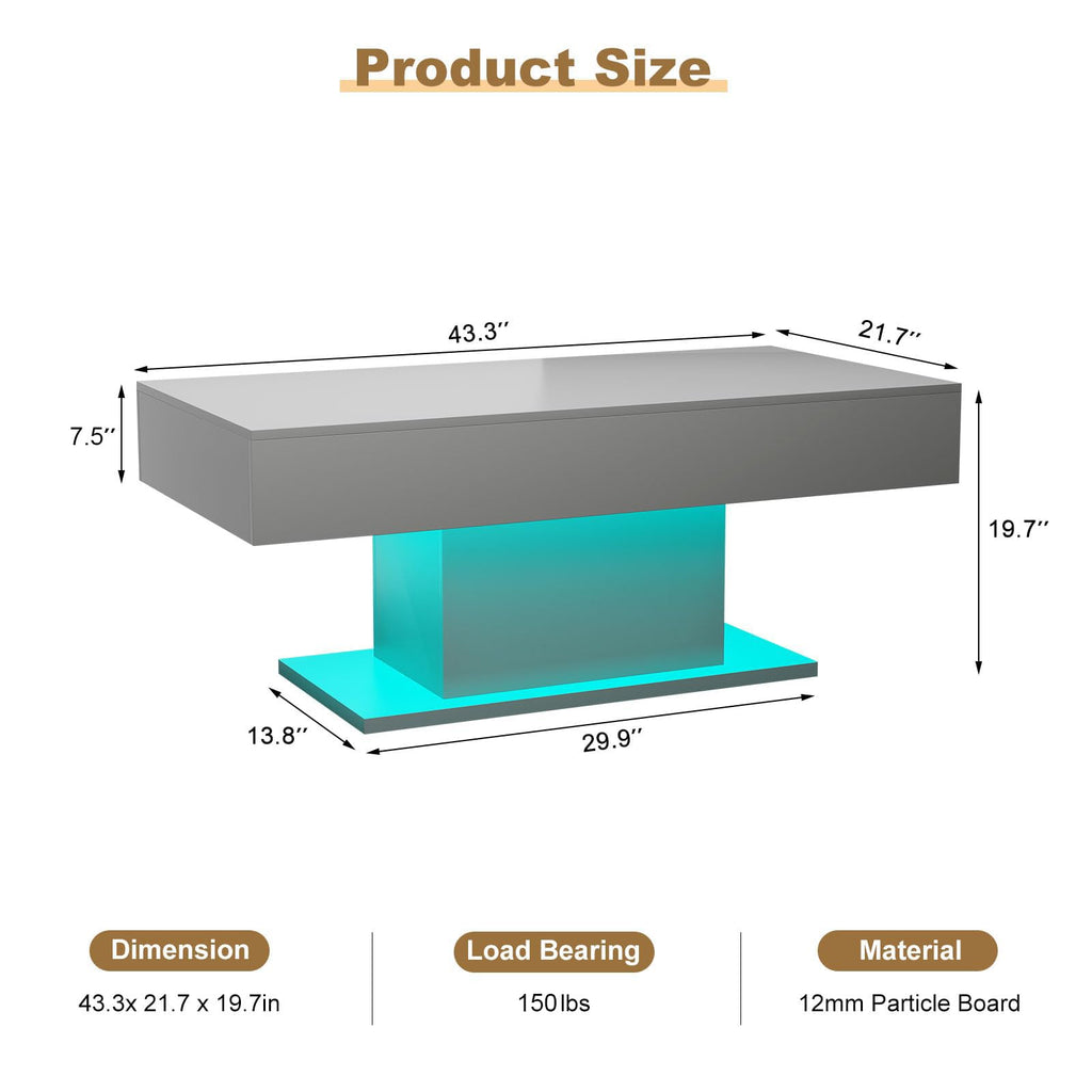 Wooden Coffee Table with 16 Colors LED Lights for Dining Room
