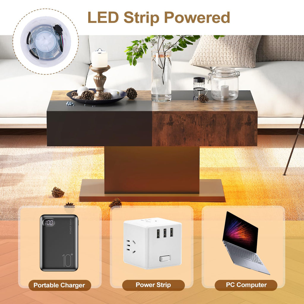 Wooden Coffee Table with 16 Colors LED Lights for Dining Room