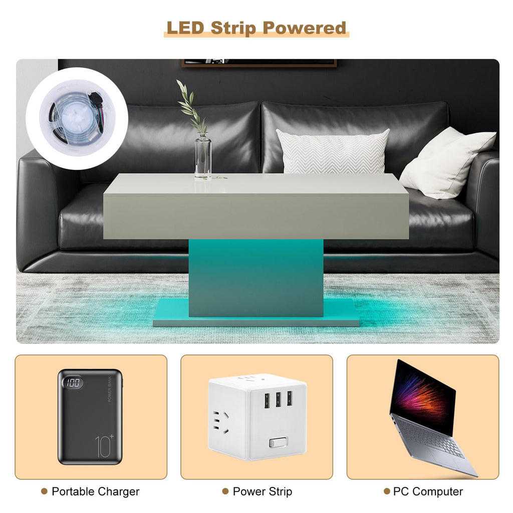 Wooden Coffee Table with 16 Colors LED Lights for Dining Room