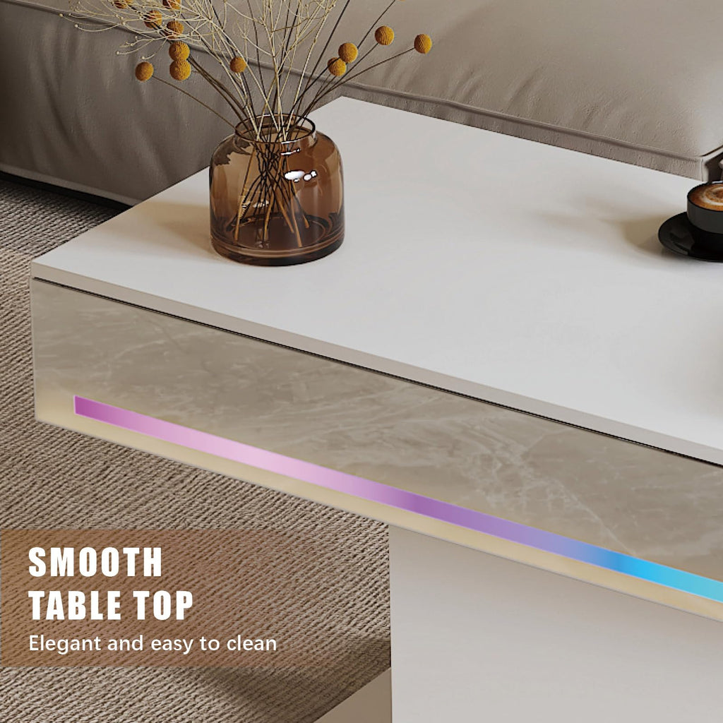 Wooden Coffee Table with 16 Colors LED Lights for Dining Room