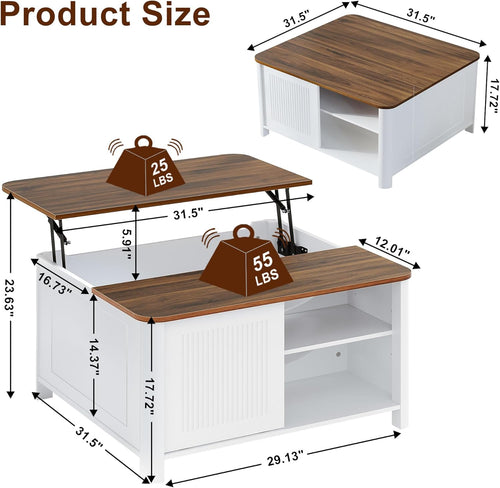 "Farmhouse" Square Coffee Table with Storage for Living Room