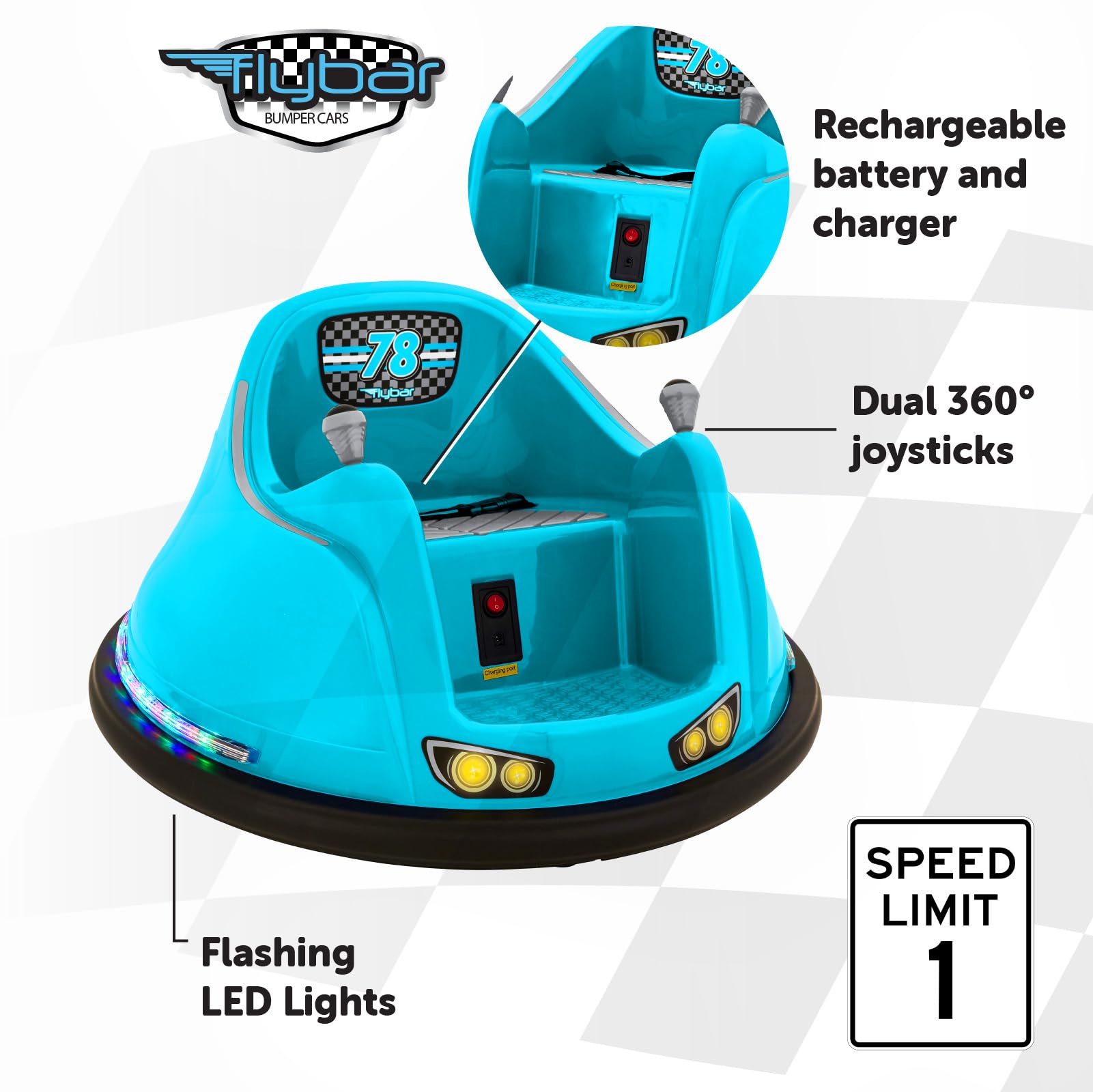 Flybar FunPark 6V Bumper Car – 360° Electric Ride-On Toy with LED Lights