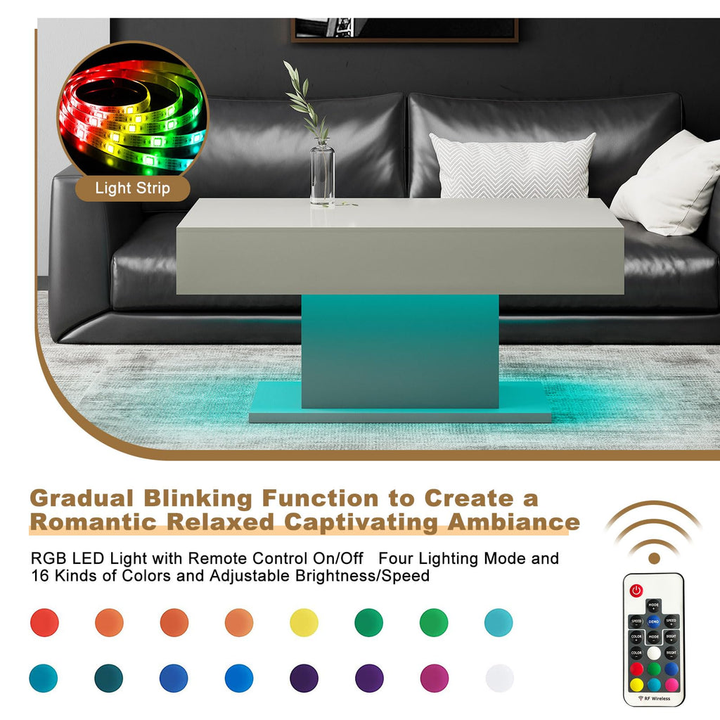 Wooden Coffee Table with 16 Colors LED Lights for Dining Room