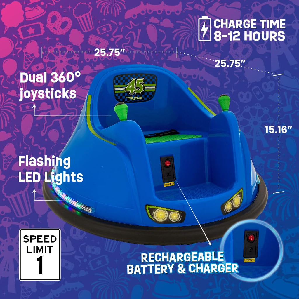 Flybar FunPark 6V Bumper Car – 360° Electric Ride-On Toy with LED Lights