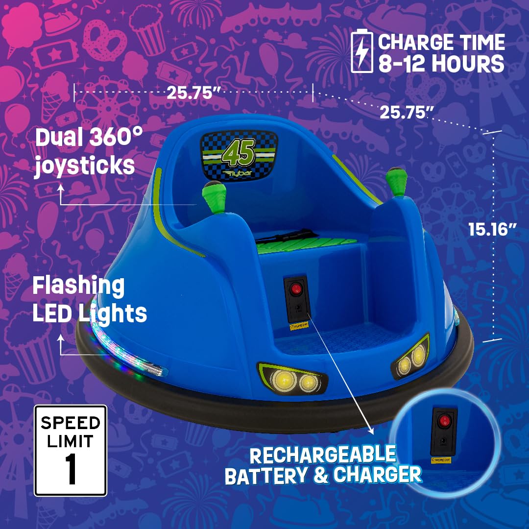 Flybar FunPark 6V Bumper Car – 360° Electric Ride-On Toy with LED Lights