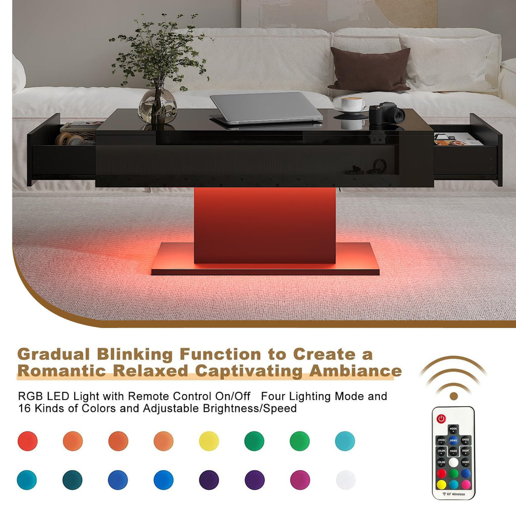 Wooden Coffee Table with 16 Colors LED Lights for Dining Room
