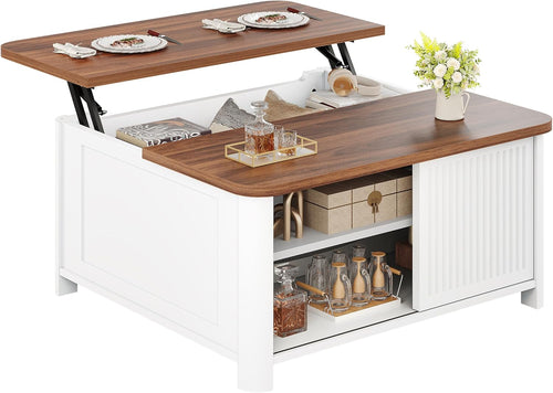 "Farmhouse" Square Coffee Table with Storage for Living Room