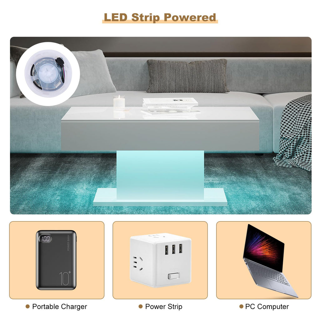 Wooden Coffee Table with 16 Colors LED Lights for Dining Room