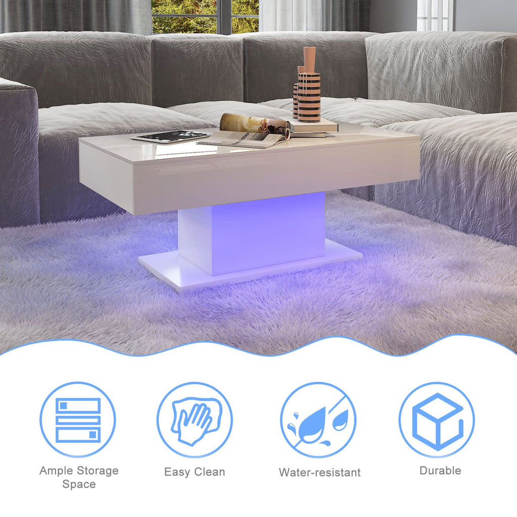 Wooden Coffee Table with 16 Colors LED Lights for Dining Room