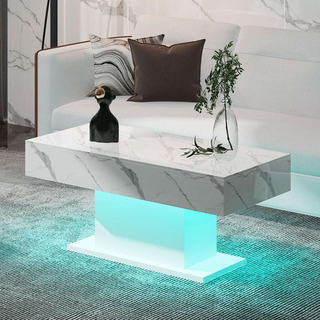Wooden Coffee Table with 16 Colors LED Lights for Dining Room