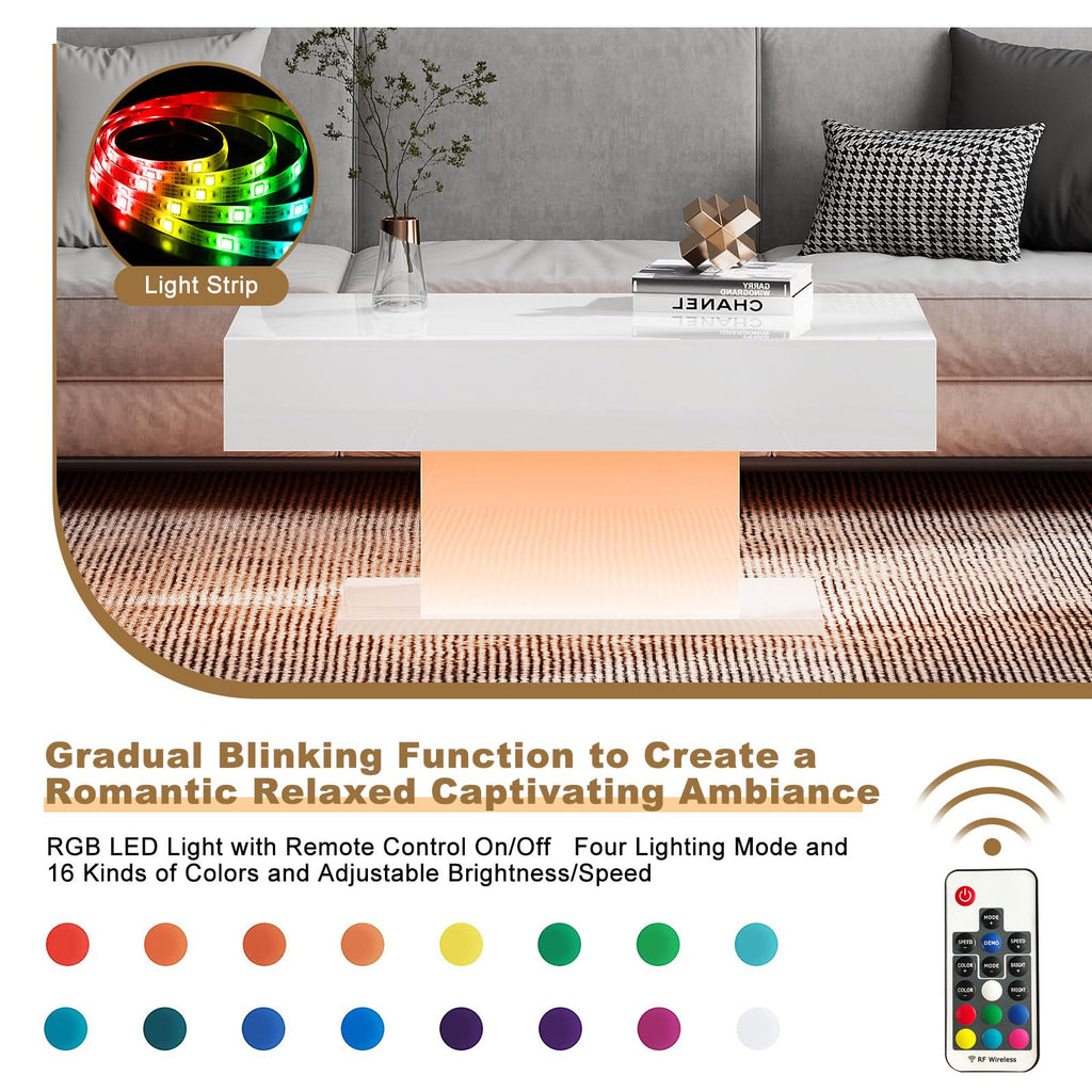 Wooden Coffee Table with 16 Colors LED Lights for Dining Room