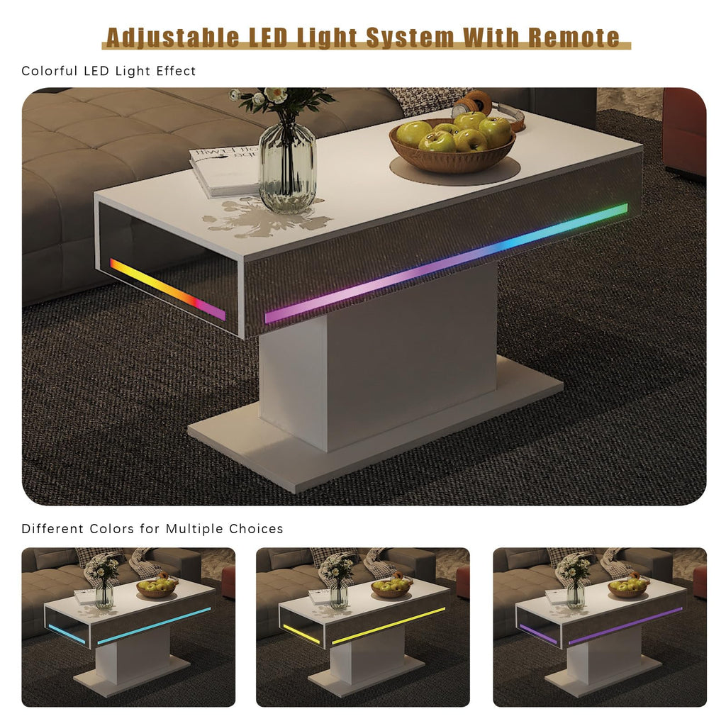 Wooden Coffee Table with 16 Colors LED Lights for Dining Room
