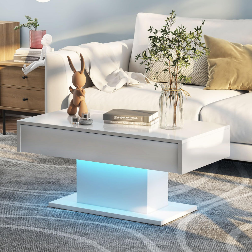 Wooden Coffee Table with 16 Colors LED Lights for Dining Room