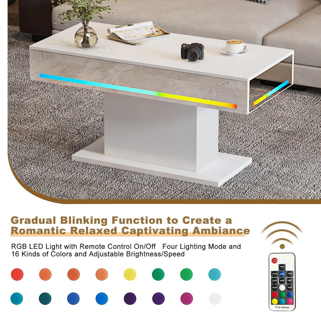Wooden Coffee Table with 16 Colors LED Lights for Dining Room