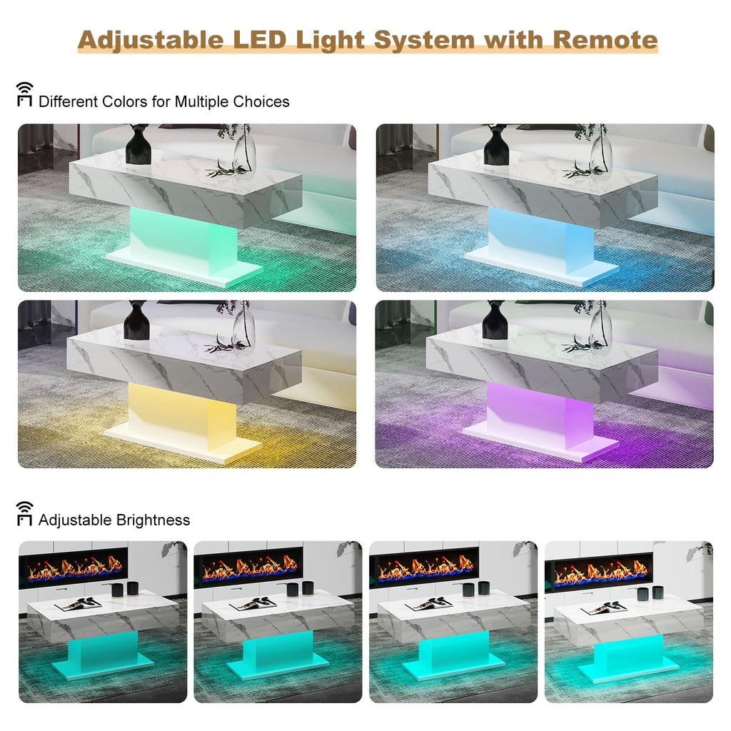 Wooden Coffee Table with 16 Colors LED Lights for Dining Room