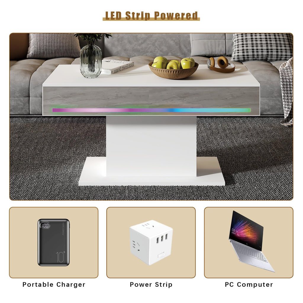 Wooden Coffee Table with 16 Colors LED Lights for Dining Room
