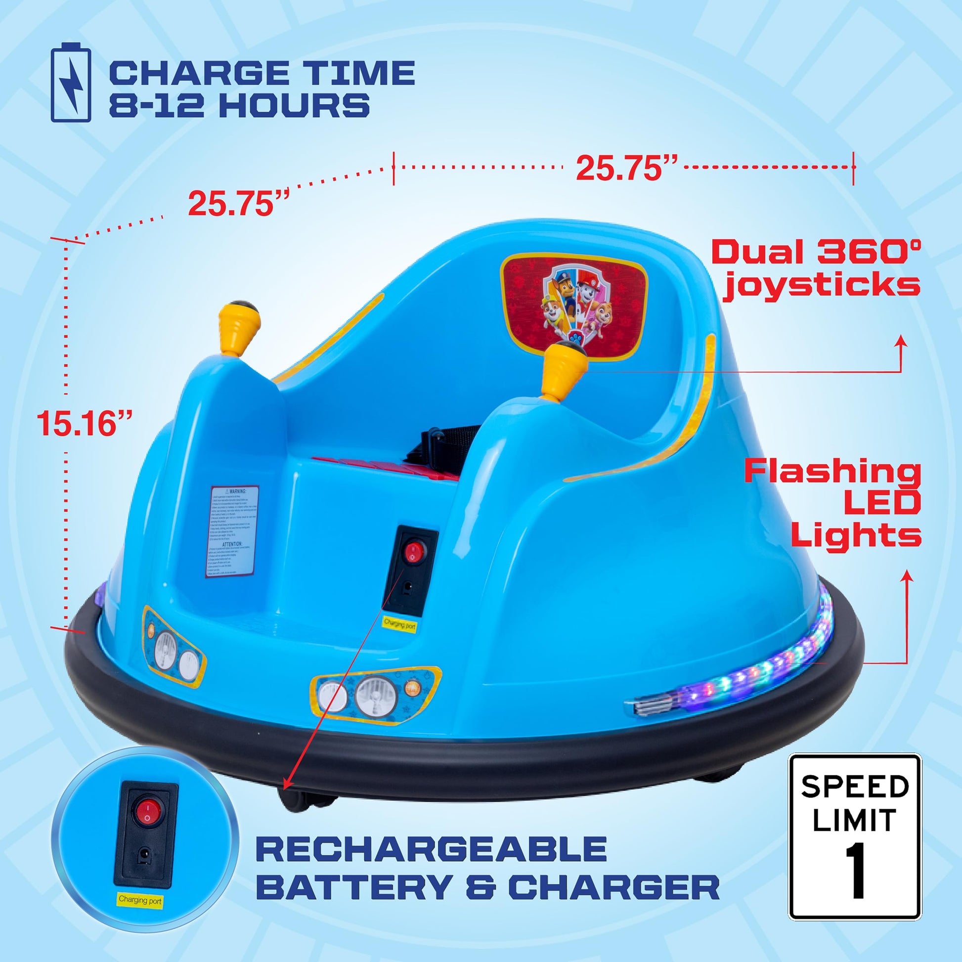 Flybar FunPark 6V Bumper Car – 360° Electric Ride-On Toy with LED Lights