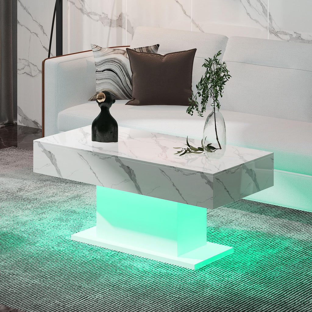 Wooden Coffee Table with 16 Colors LED Lights for Dining Room