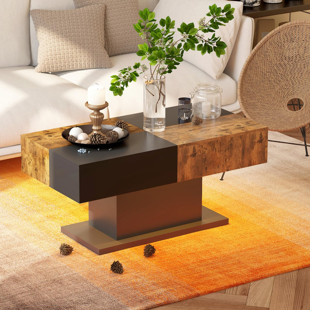 Wooden Coffee Table with 16 Colors LED Lights for Dining Room