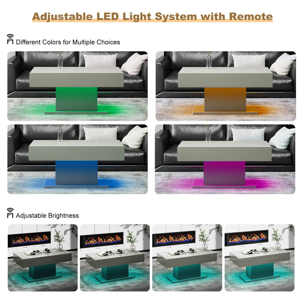 Wooden Coffee Table with 16 Colors LED Lights for Dining Room