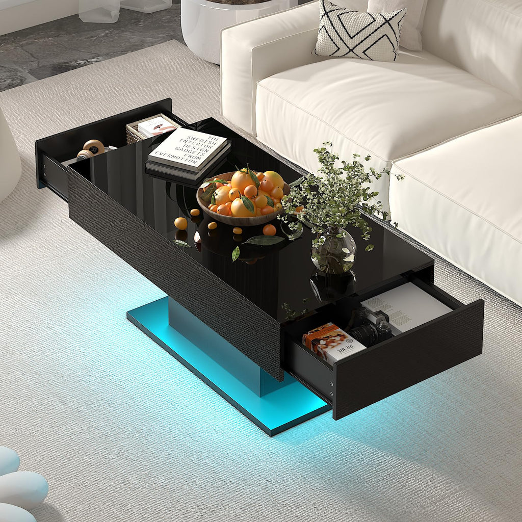 Wooden Coffee Table with 16 Colors LED Lights for Dining Room