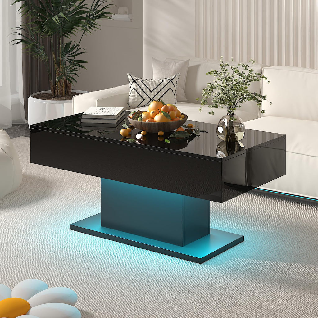 Wooden Coffee Table with 16 Colors LED Lights for Dining Room