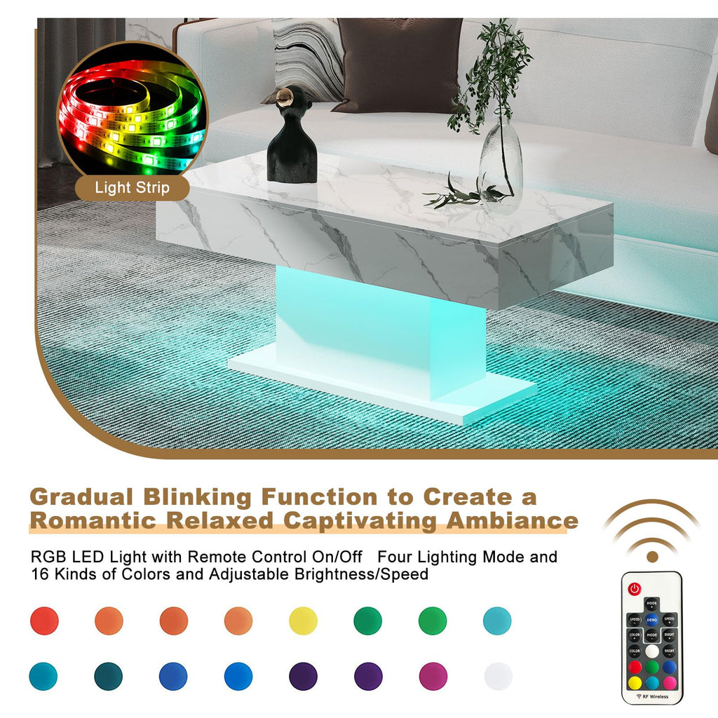 Wooden Coffee Table with 16 Colors LED Lights for Dining Room
